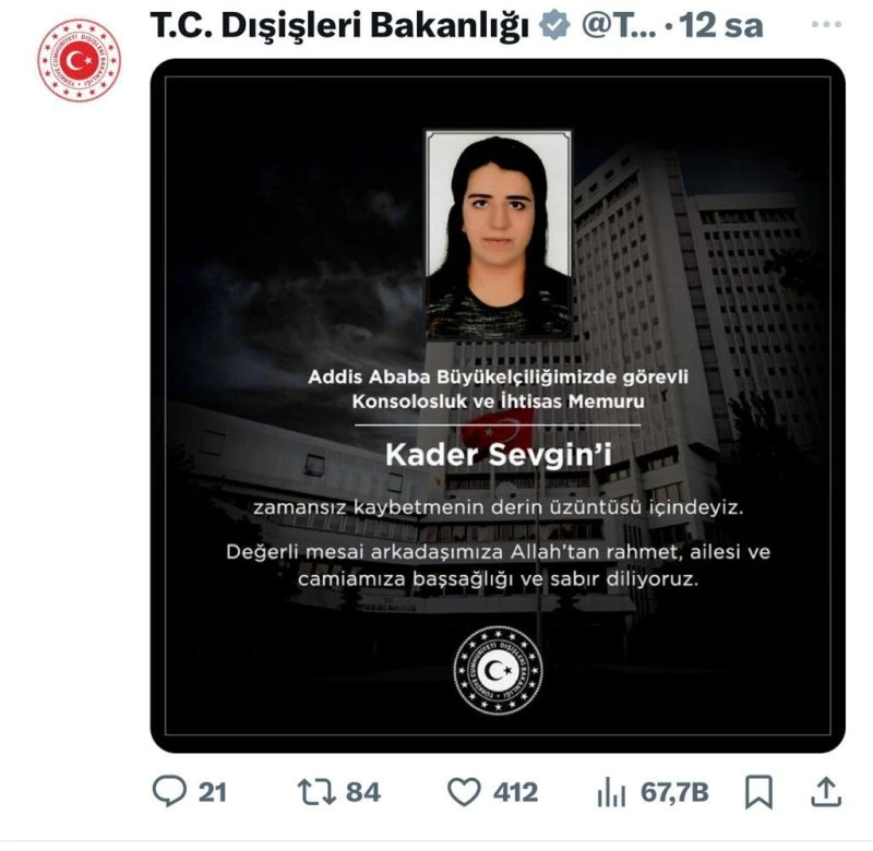 Dışişleri Bakanlığı Siirtli Avukat Kader İçin Taziye Mesajı Yayımladı | Siirt Olay Haber