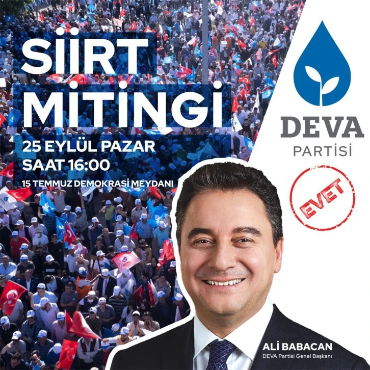 DEVA Genel Başkanı Babacan Siirt'e geliyor 