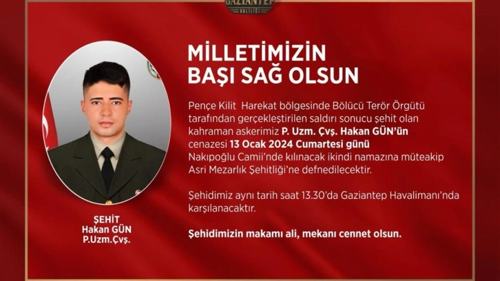 Gaziantep şehidini uğurluyor