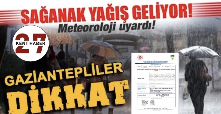 Gazianteplilere Sel, su baskını, Yıldırım, Dolu ve Fırtınaya karşı uyarı-