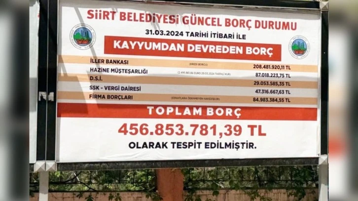 Siirt Belediyesinin Borcu Billboardlara Asılarak Vatandaşlara Duyuruldu