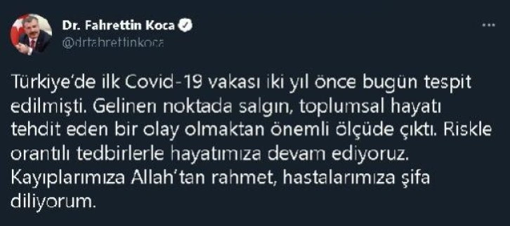 Son dakika haber | Bakan Koca'dan, Türkiye'de koronavirüsün 2'nci yılı açıklaması