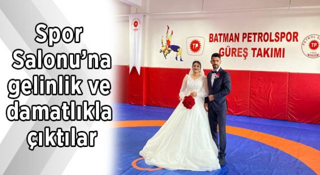 Spor Salonu'na gelinlik ve damatlıkla çıktılar