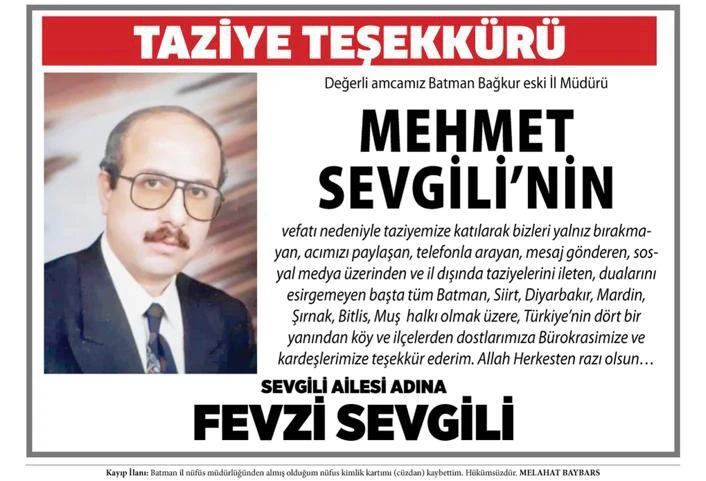 TAZİYE TEŞEKKÜRÜ
