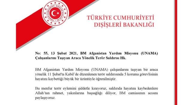 Türkiye&#039;den Afganistan&#039;daki terör saldırısına kınama