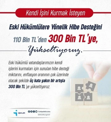 Engelli ve eski hükümlülere 300 bin TL hibe desteği