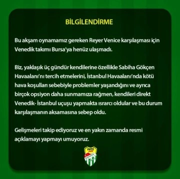 Frutti Extra Bursaspor'un rakibi Reyer Venice Bursa'ya ulaşamadı