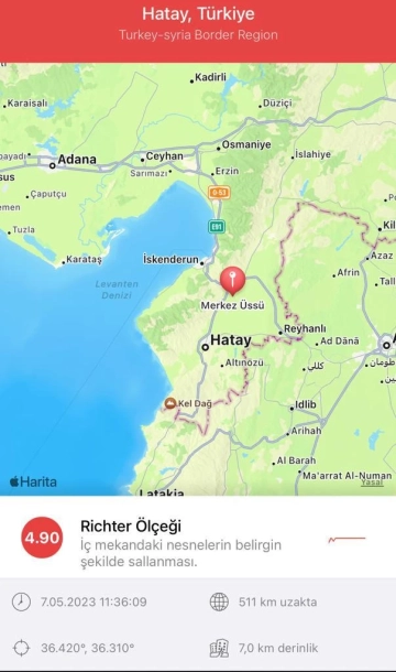 Hatay merkezli 4.9 deprem Gaziantep’te hissedildi