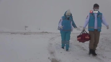 Kahraman sağlıkçıların 1 metre karda mücadelede zorlu mesaisi