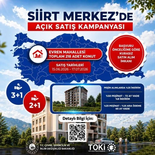 TOKİ&rsquo;den Siirt&rsquo;te 551 Konut ve 16 D&uuml;kkan İ&ccedil;in A&ccedil;ık Satış Fırsatı