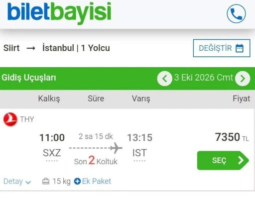U&Ccedil;AK BİLETİNDE FİYAT U&Ccedil;URUMU